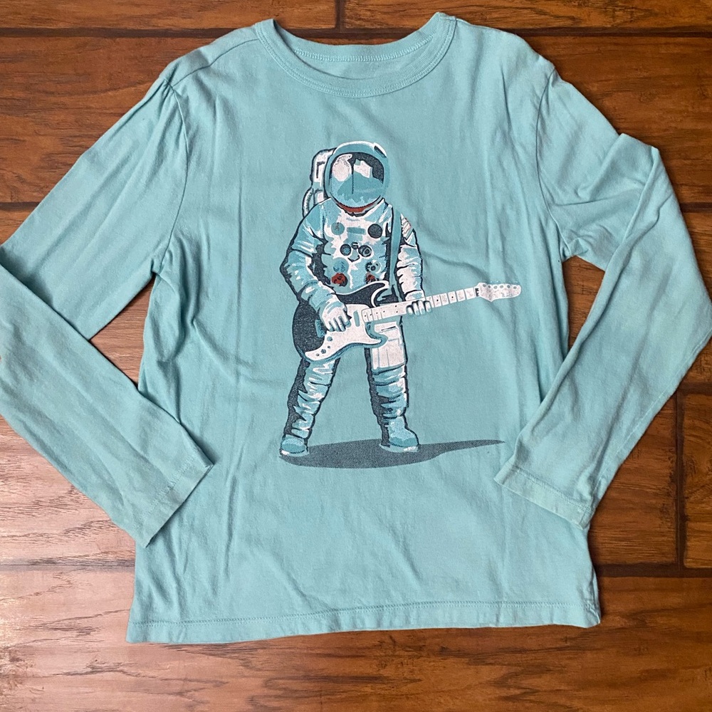 GAP Teal Long-Sleeve Astronaut Guitar Graphic Tee Boys Size Medium
